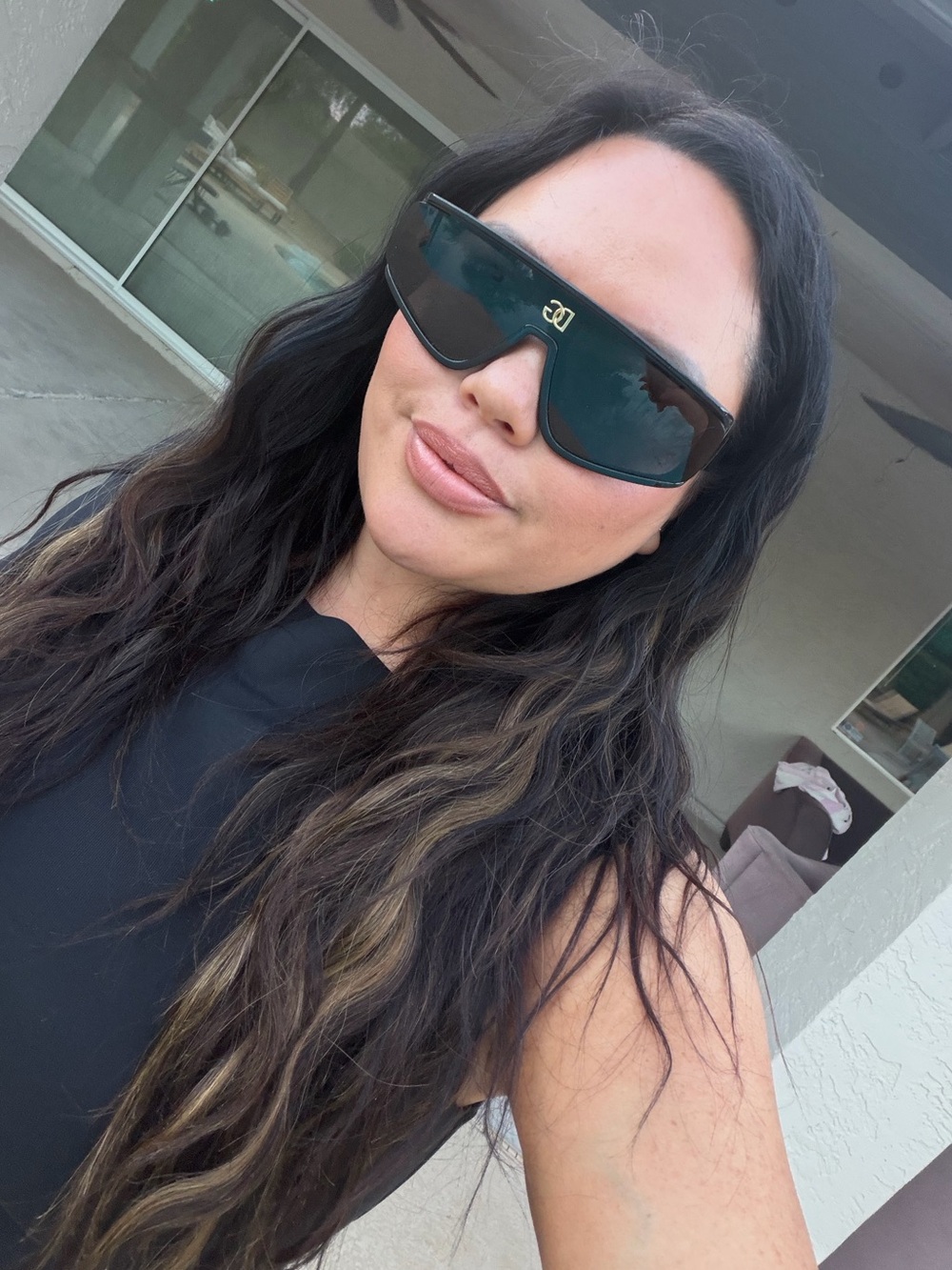 Dolce and Gabbana Shield Sunglasses with Gold Logo